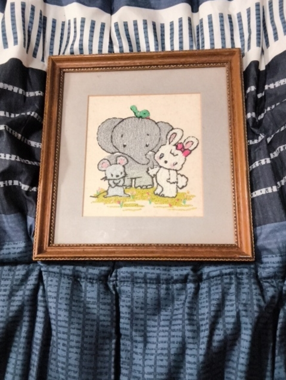 Grey Elephant & Bunny Framed Nursery Art in Grey and Pink